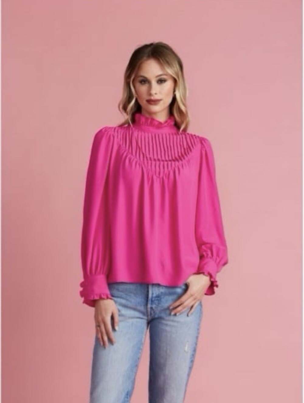 Crosby By Mollie Burch Pink Bea Blouse Long Sleeve Top Small NWT